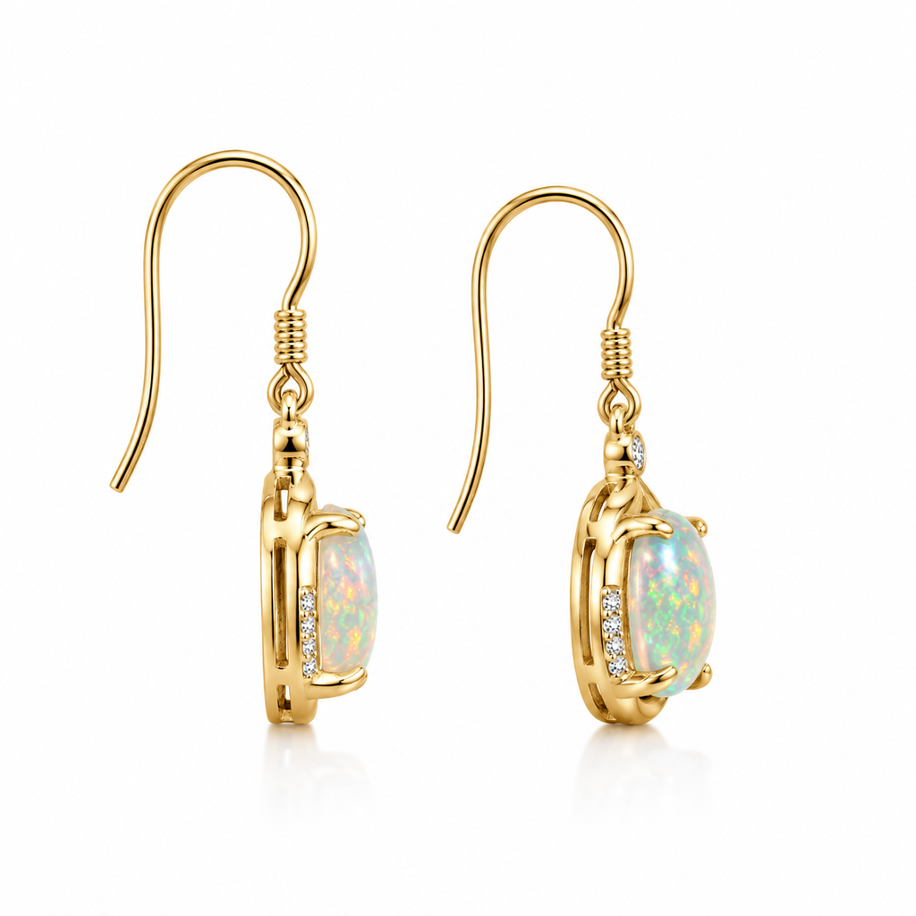 Natural Fire Opal Dangle Earrings, Colorful Large Fire Opal Earrings 7x9mm