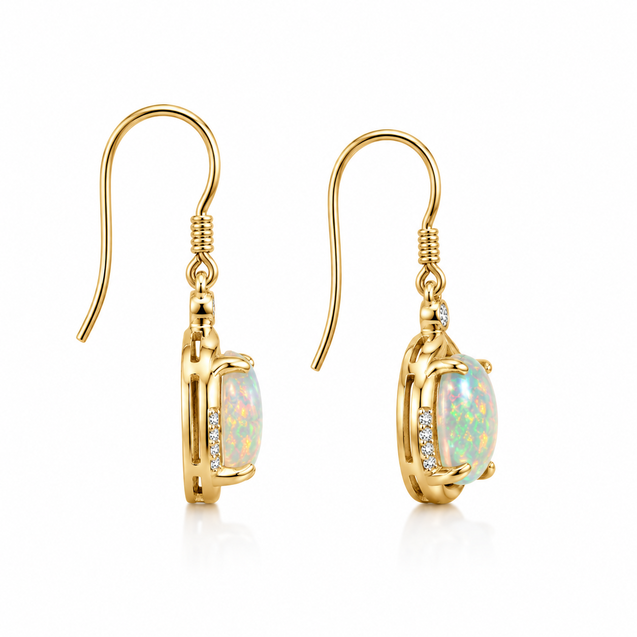 Natural Fire Opal Dangle Earrings, Colorful Large Fire Opal Earrings 7x9mm