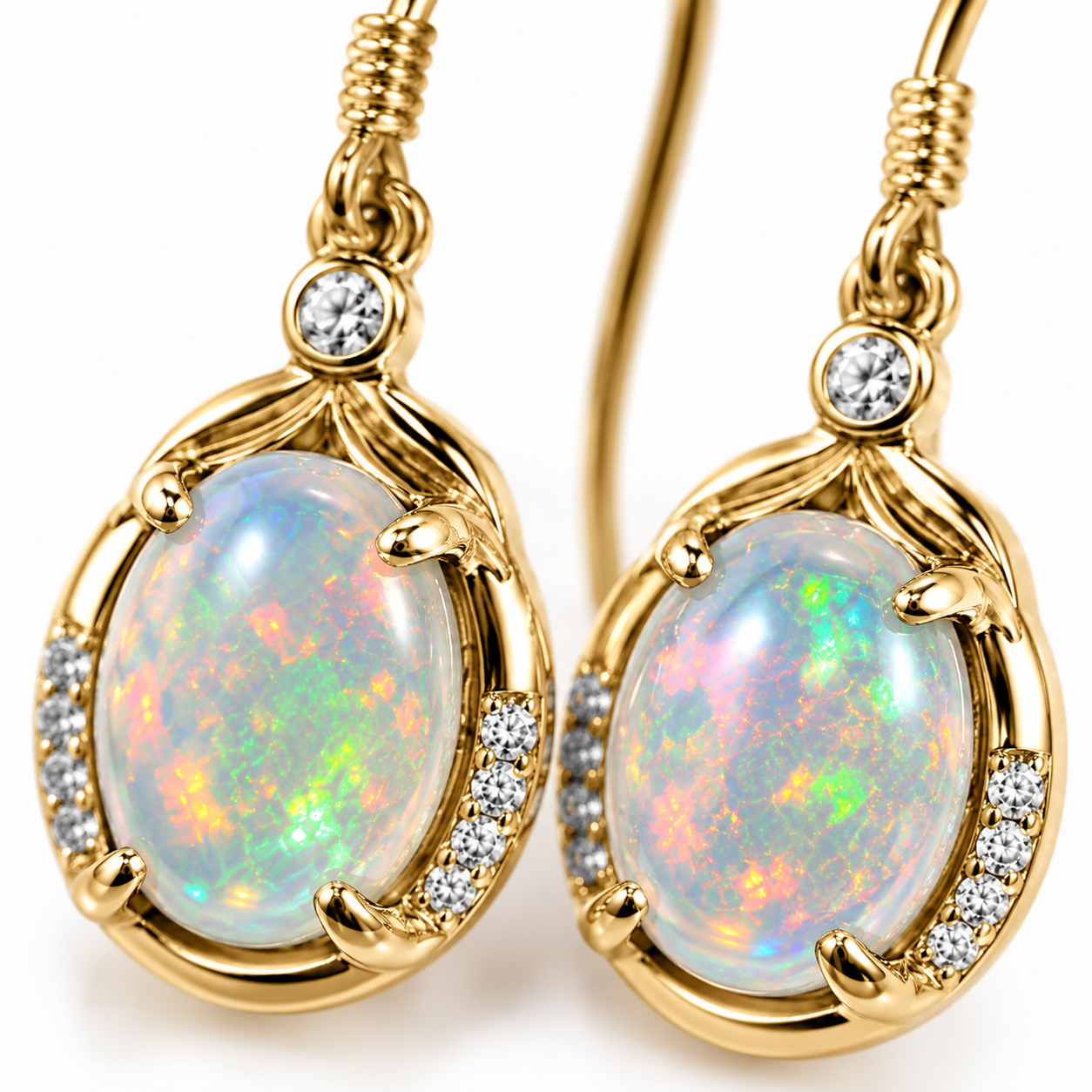 Natural Fire Opal Dangle Earrings, Colorful Large Fire Opal Earrings 7x9mm