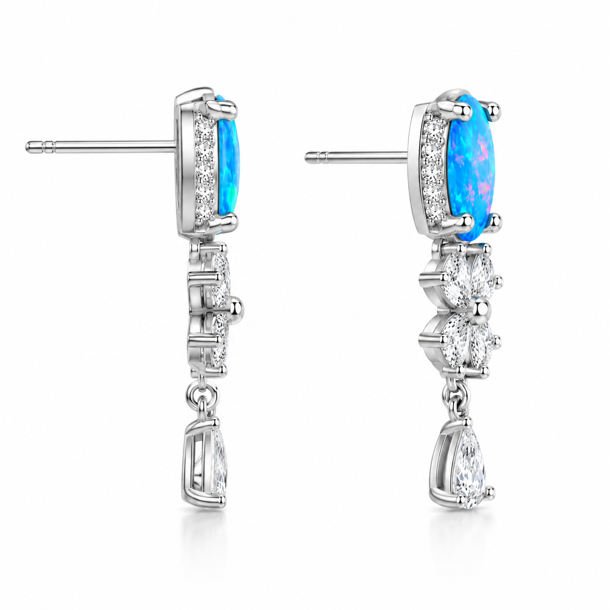Blue Opal Banquet Stud Earrings, Natural Blue Fire Opal Stud Earrings 5x7mm