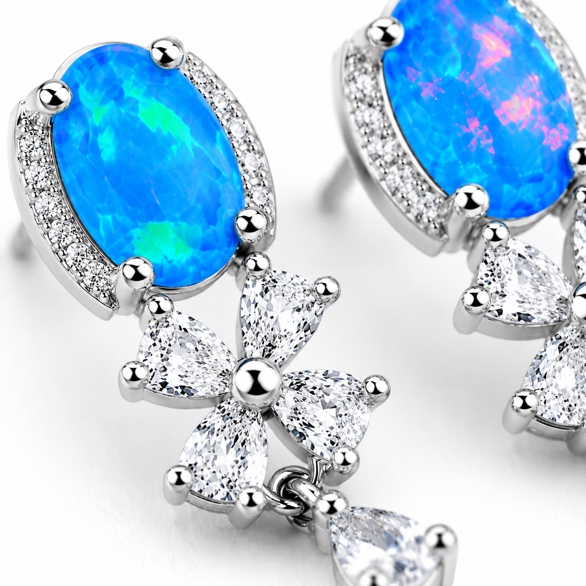 Blue Opal Banquet Stud Earrings, Natural Blue Fire Opal Stud Earrings 5x7mm