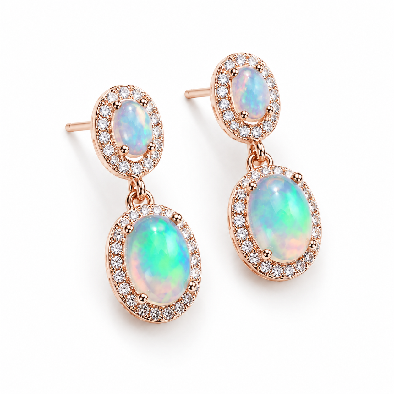 Natural Fire Opal Dangle Earrings, Colorful Opal Dangle Earrings 5x7mm