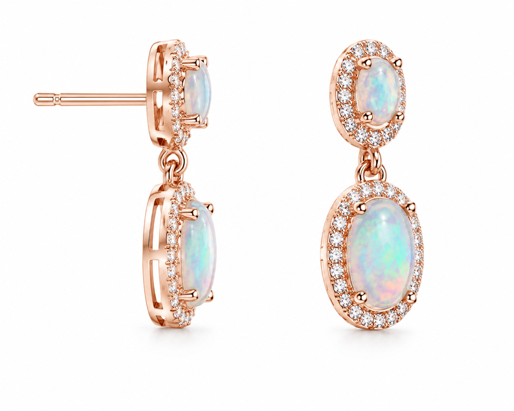 Natural Fire Opal Dangle Earrings, Colorful Opal Dangle Earrings 5x7mm