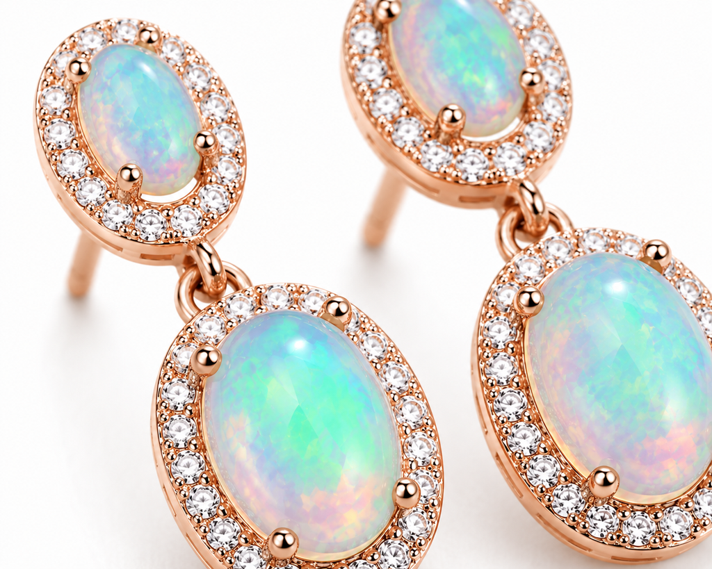 Natural Fire Opal Dangle Earrings, Colorful Opal Dangle Earrings 5x7mm