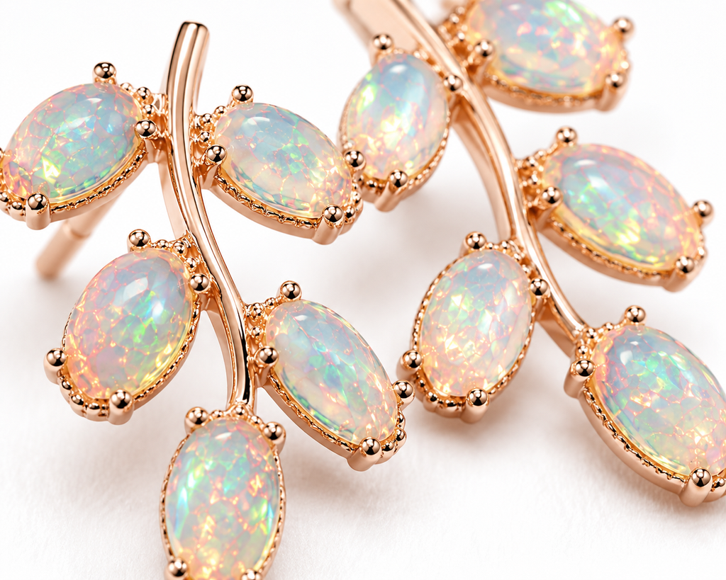 Natural Fire Opal Leaf Stud Earrings 925 Sterling Silver