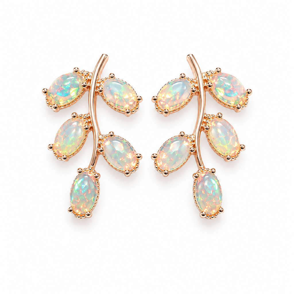 Natural Fire Opal Leaf Stud Earrings 925 Sterling Silver