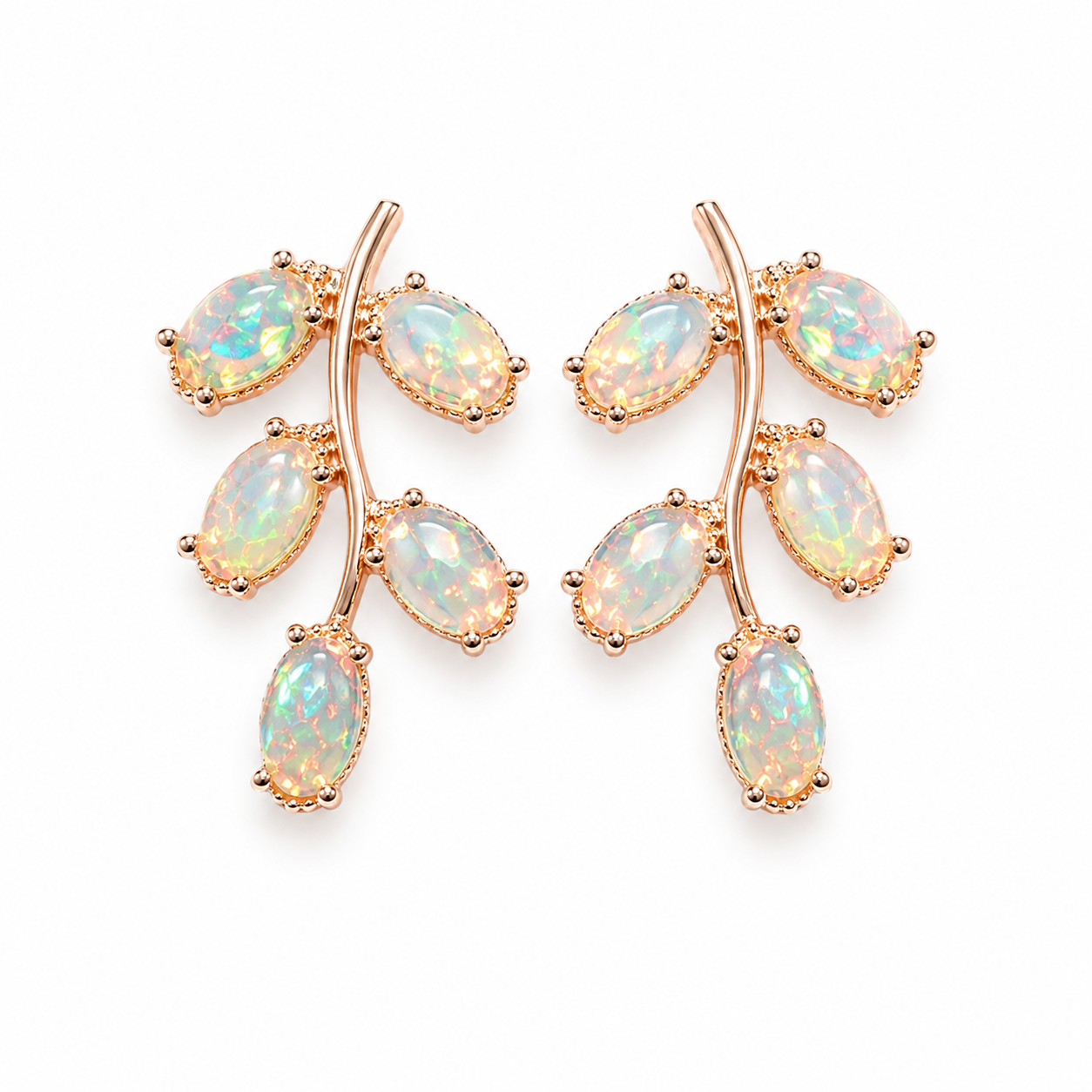 Natural Fire Opal Leaf Stud Earrings 925 Sterling Silver