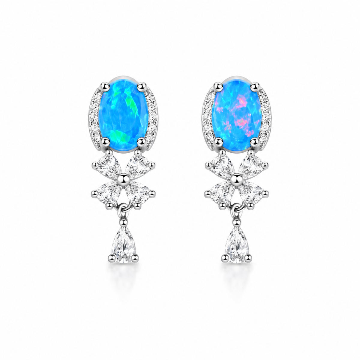 Blue Opal Banquet Stud Earrings, Natural Blue Fire Opal Stud Earrings 5x7mm