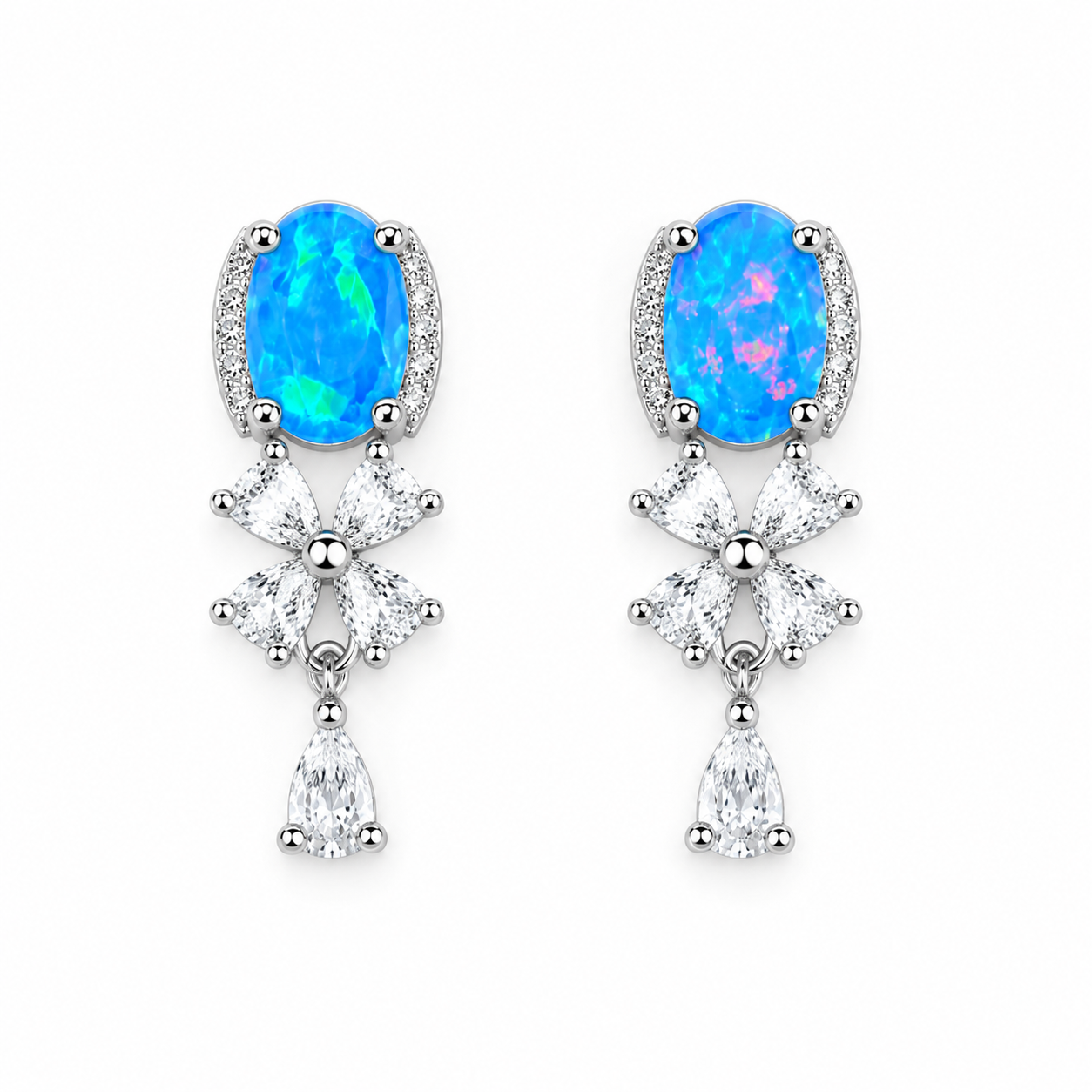 Blue Opal Banquet Stud Earrings, Natural Blue Fire Opal Stud Earrings 5x7mm