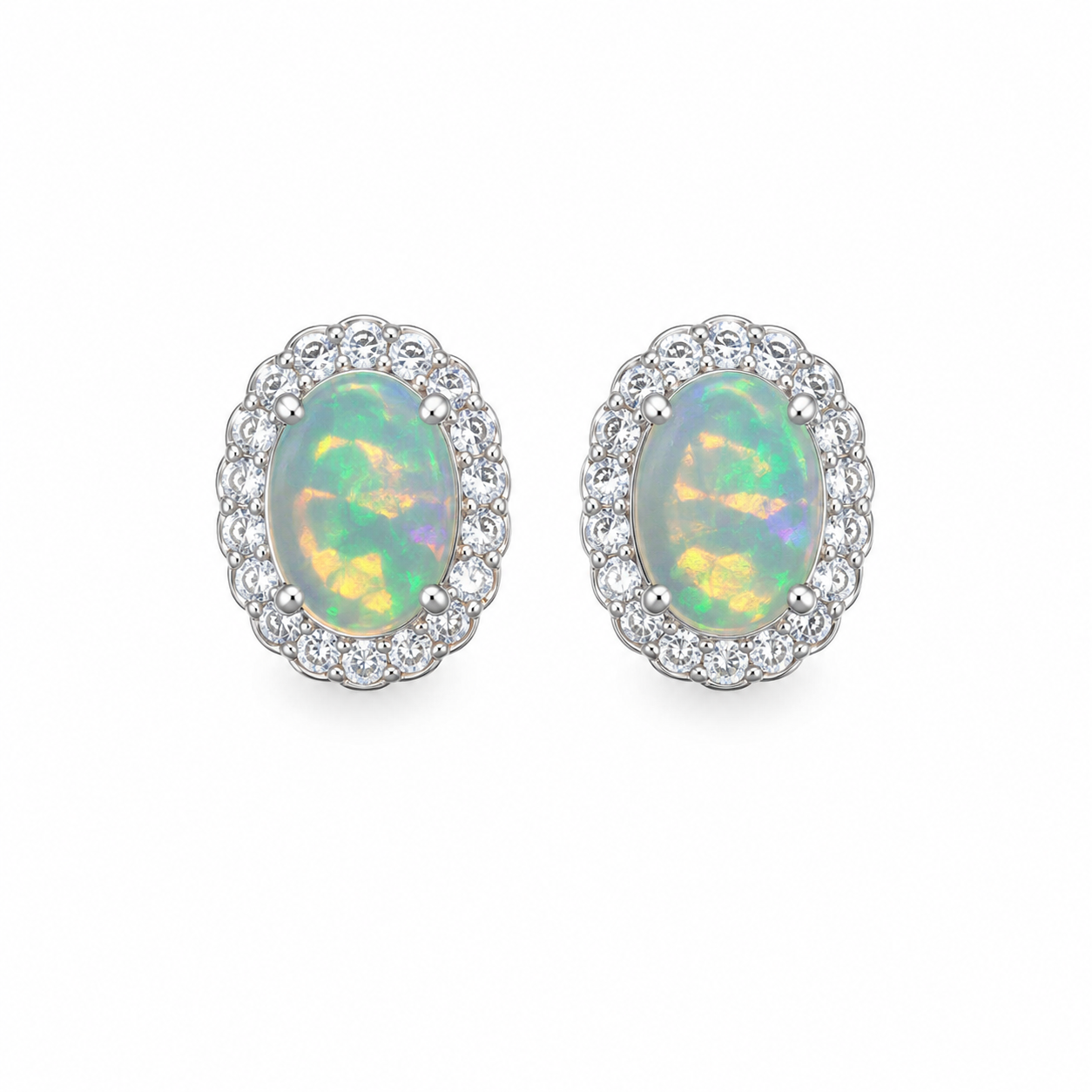 Colorful Fire Opal Stud Earrings, Australian Opal Stud Earrings Sterling 6x8mm