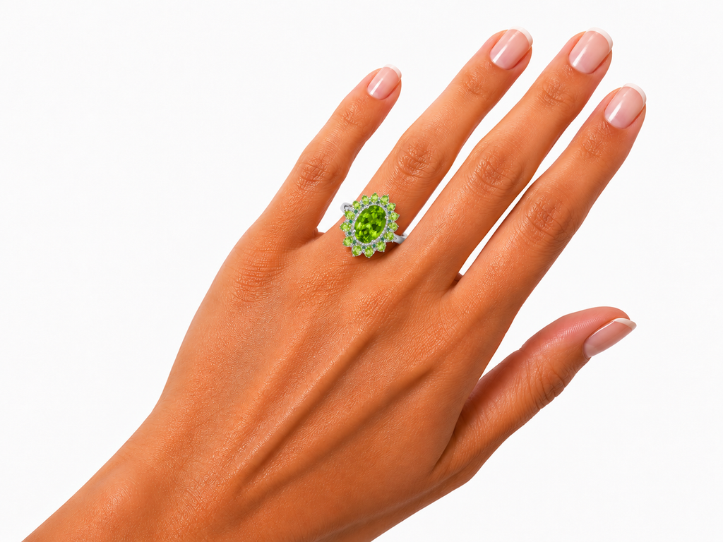 Large Peridot Cocktail Ring, August Birthstone Peridot