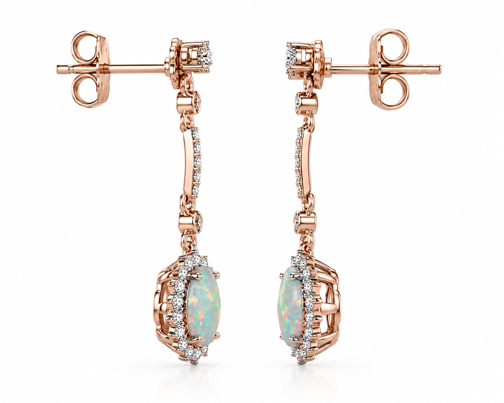 White Fire Opal Dangle Earrings, Fire Opal Drop Earrings, Natural Opal Earrings