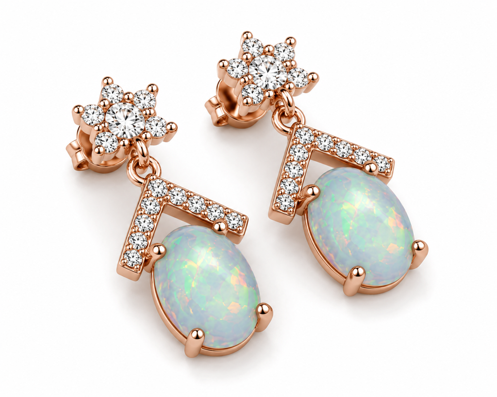 Australian Fire Opal Drop Dangle Earrings 5x7mm 925 Sterling Silver