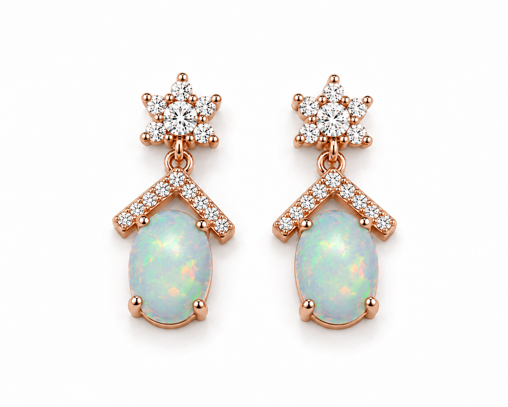 Australian Fire Opal Drop Dangle Earrings 5x7mm 925 Sterling Silver