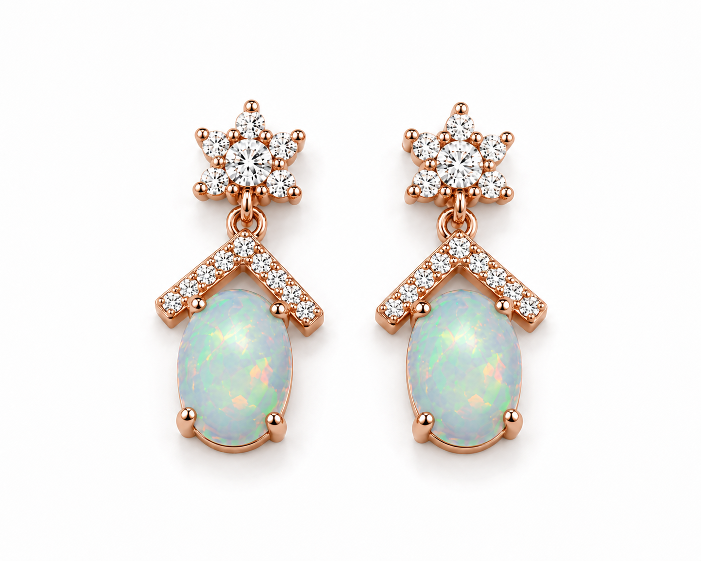 Australian Fire Opal Drop Dangle Earrings 5x7mm 925 Sterling Silver