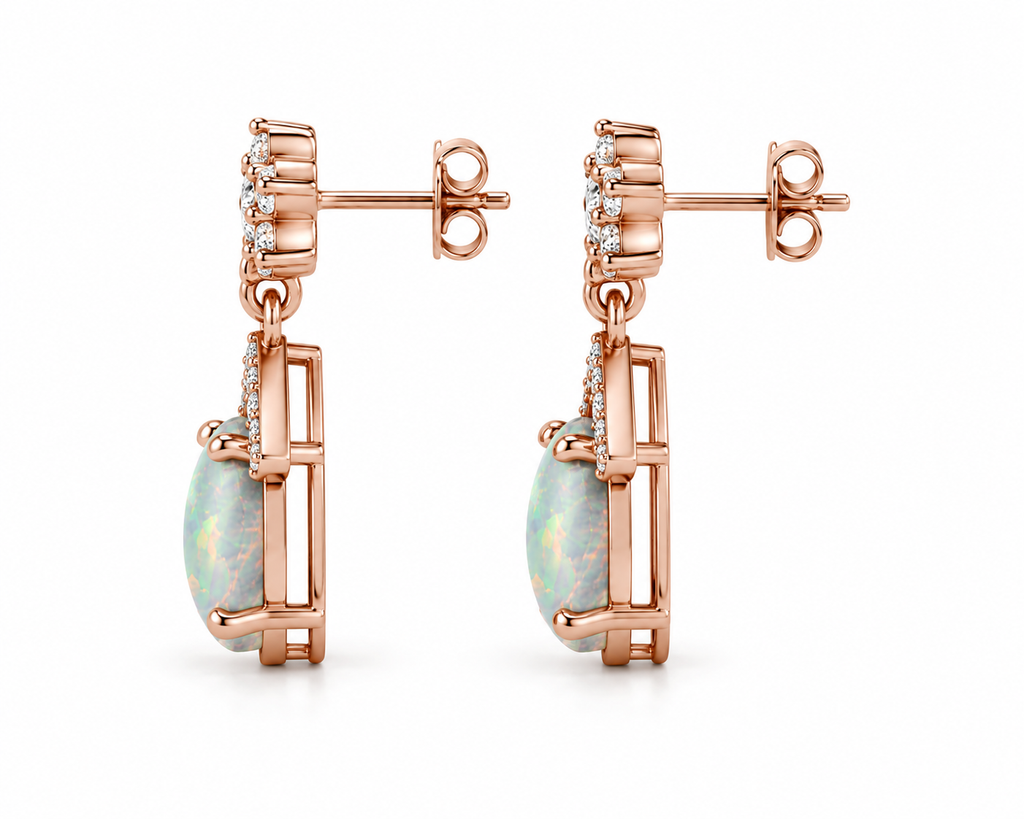 Australian Fire Opal Drop Dangle Earrings 5x7mm 925 Sterling Silver