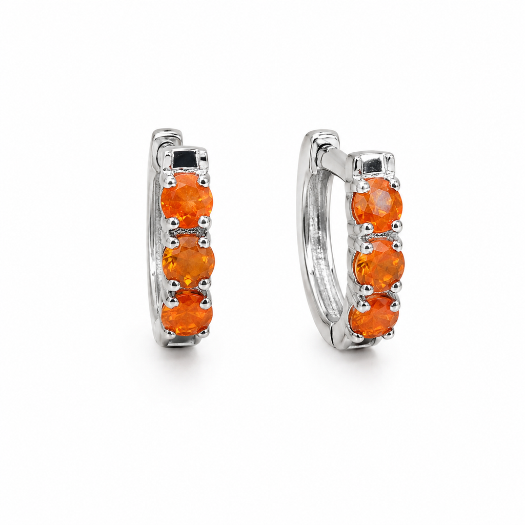 Orange Fire Opal Hoop Earrings 3mm 925 Sterling Silver