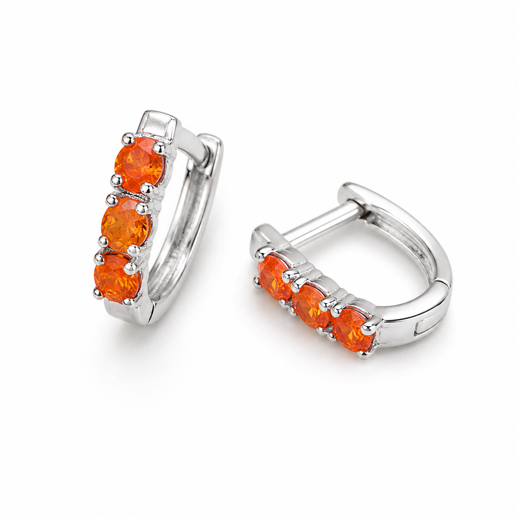 Orange Fire Opal Hoop Earrings 3mm 925 Sterling Silver