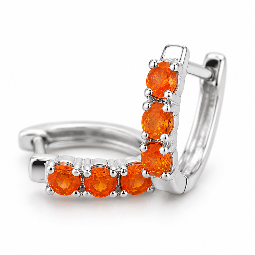 Orange Fire Opal Hoop Earrings 3mm 925 Sterling Silver