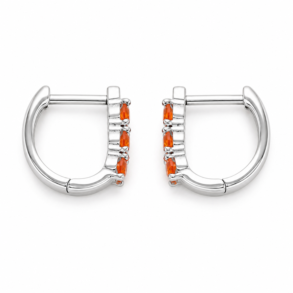 Orange Fire Opal Hoop Earrings 3mm 925 Sterling Silver