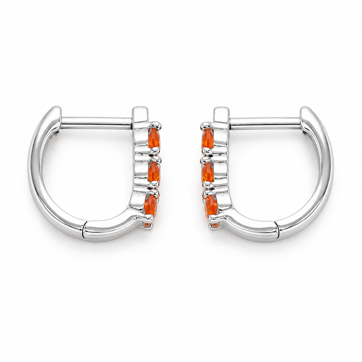 Orange Fire Opal Hoop Earrings 3mm 925 Sterling Silver