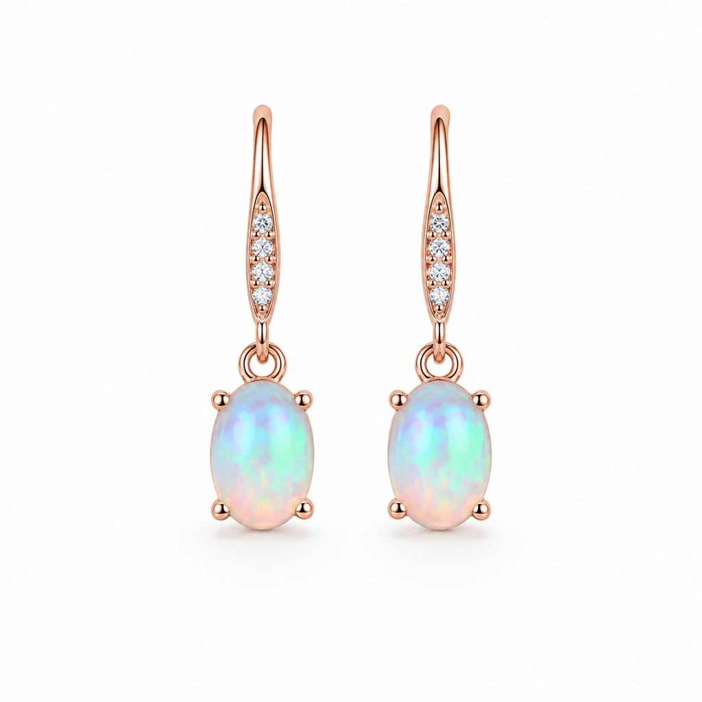 Natural Fire Opal Dangle Earrings, Colorful Opal Dangle Earrings 5x7mm