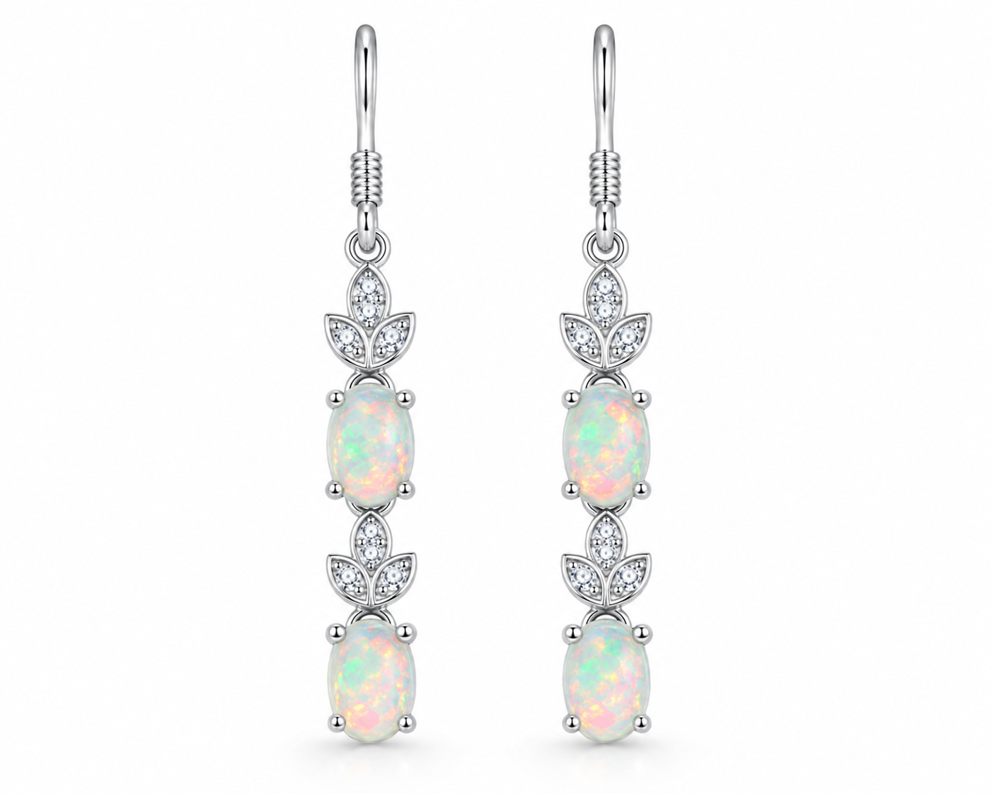 Natural Fire Opal Dangle Earrings, Colorful Fire Opal Earrings 4x6mm Sterling