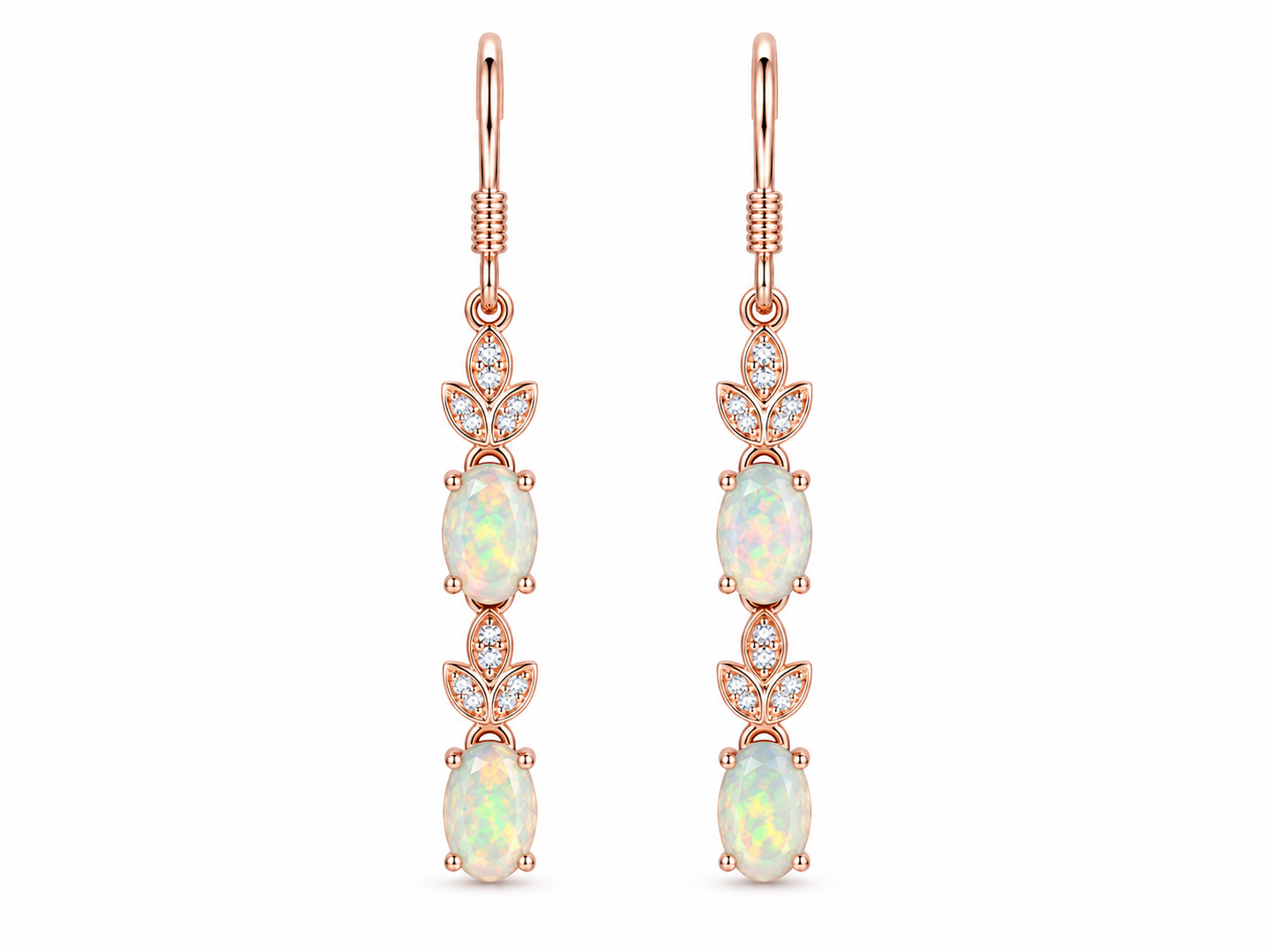 Natural Fire Opal Dangle Earrings, Colorful Fire Opal Earrings 4x6mm Sterling