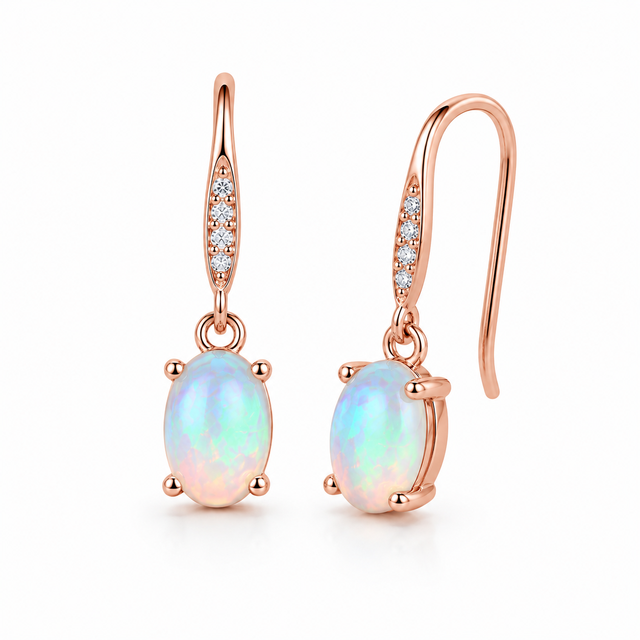 Natural Fire Opal Dangle Earrings, Colorful Opal Dangle Earrings 5x7mm