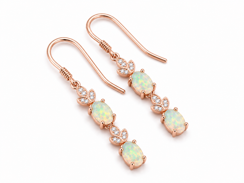 Natural Fire Opal Dangle Earrings, Colorful Fire Opal Earrings 4x6mm Sterling