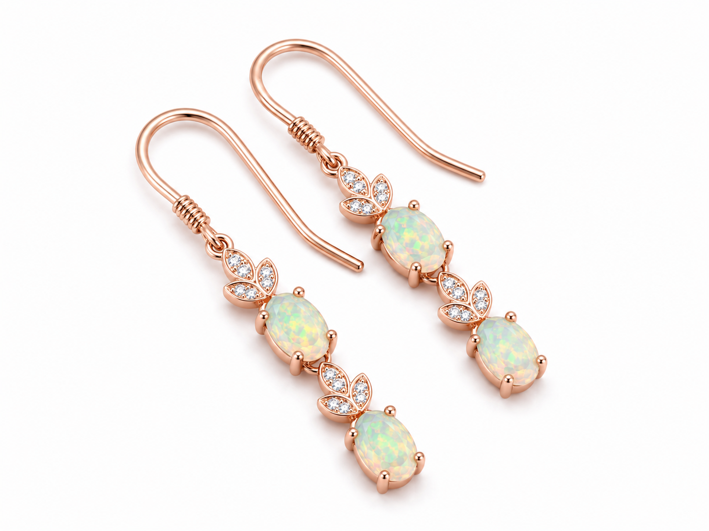 Natural Fire Opal Dangle Earrings, Colorful Fire Opal Earrings 4x6mm Sterling