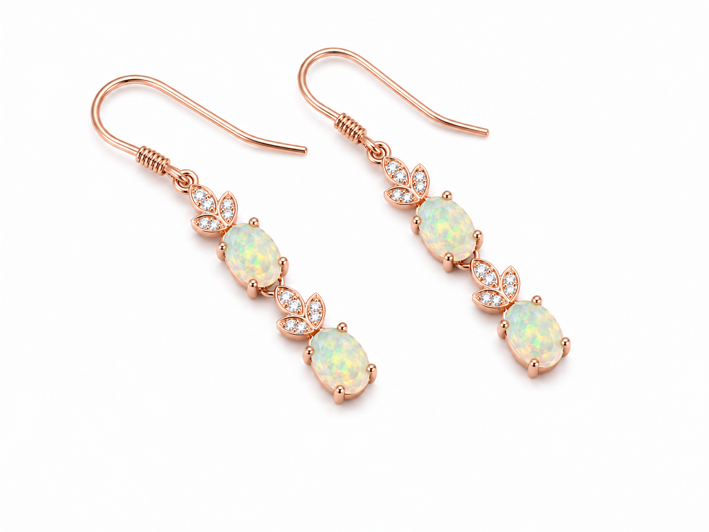 Natural Fire Opal Dangle Earrings, Colorful Fire Opal Earrings 4x6mm Sterling