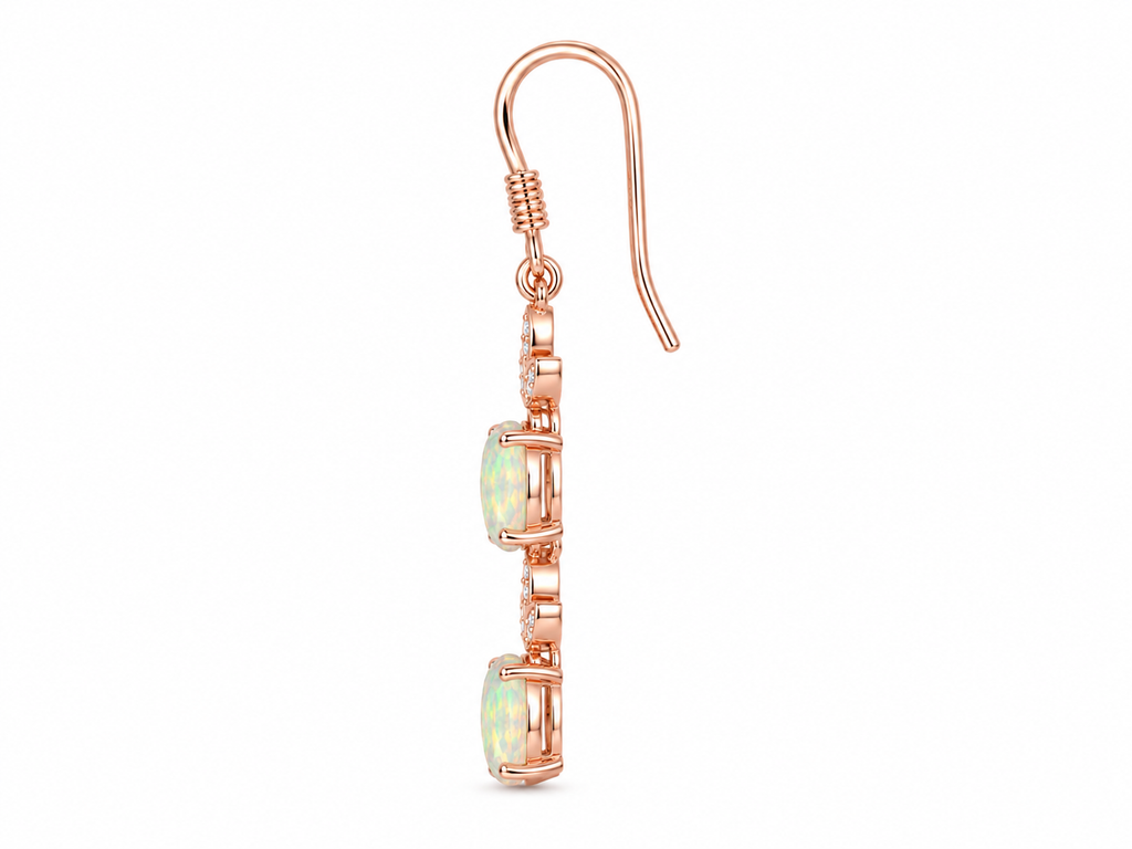 Natural Fire Opal Dangle Earrings, Colorful Fire Opal Earrings 4x6mm Sterling