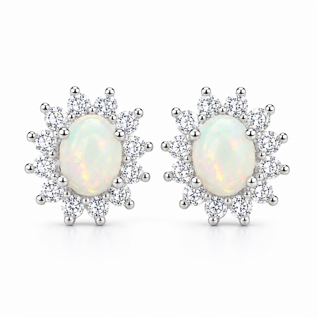 Stud Earrings Opal, Opal Gemstone Silver, Natural Opal Earrings 925 Sterling 4x5