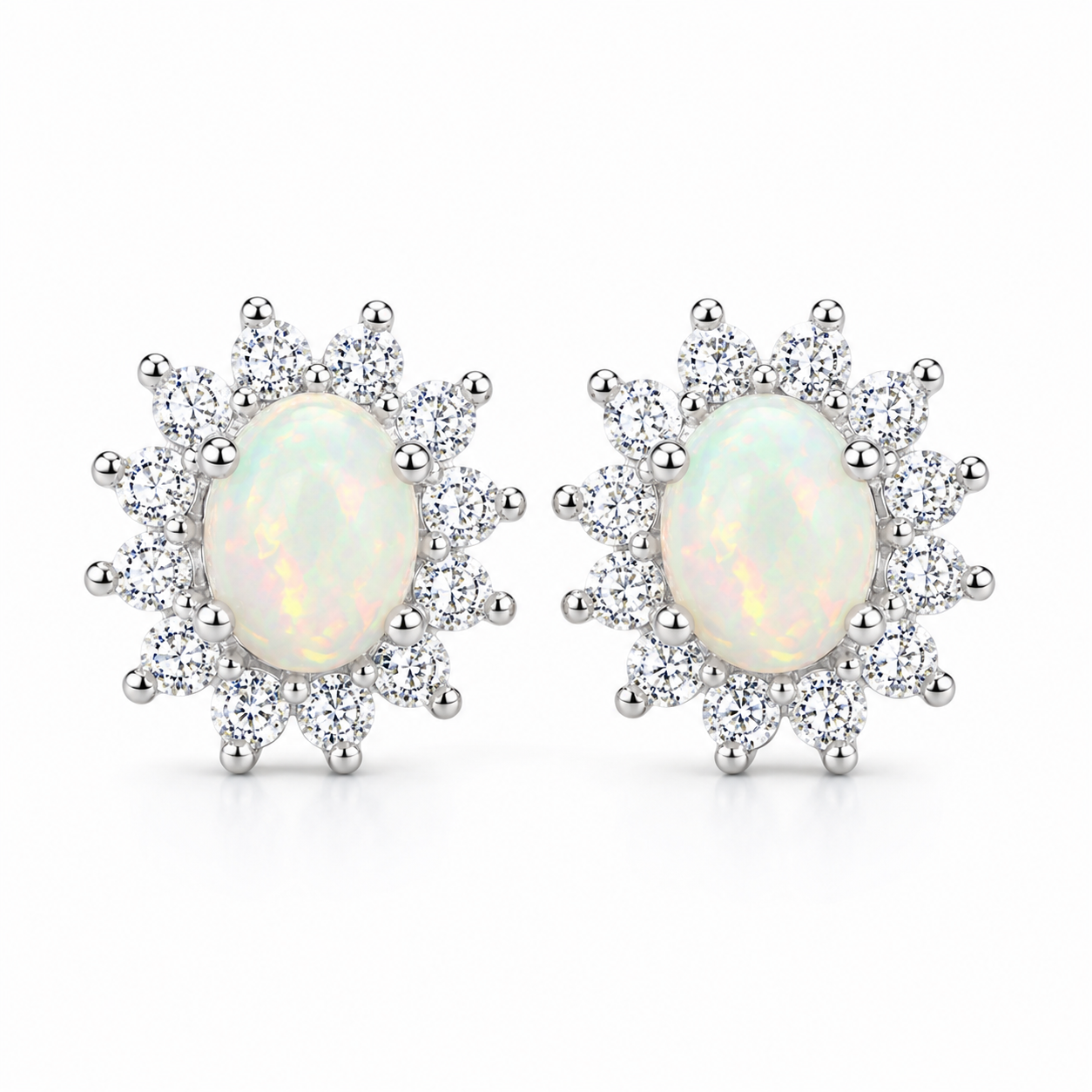 Stud Earrings Opal, Opal Gemstone Silver, Natural Opal Earrings 925 Sterling 4x5