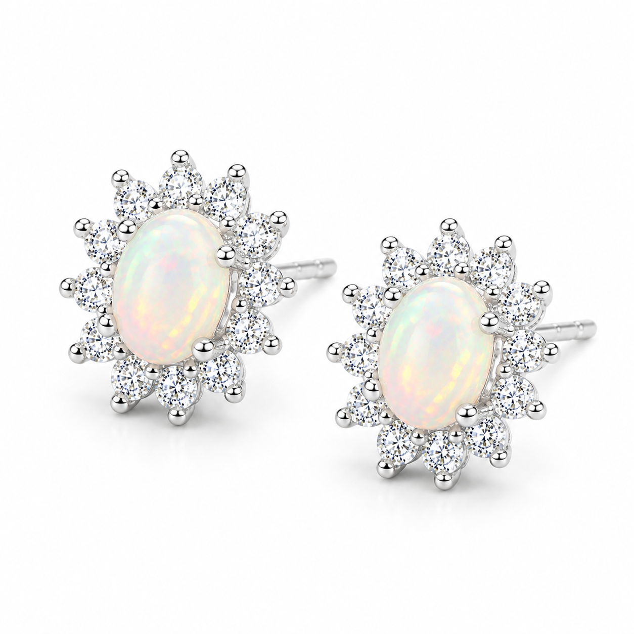 Stud Earrings Opal, Opal Gemstone Silver, Natural Opal Earrings 925 Sterling 4x5