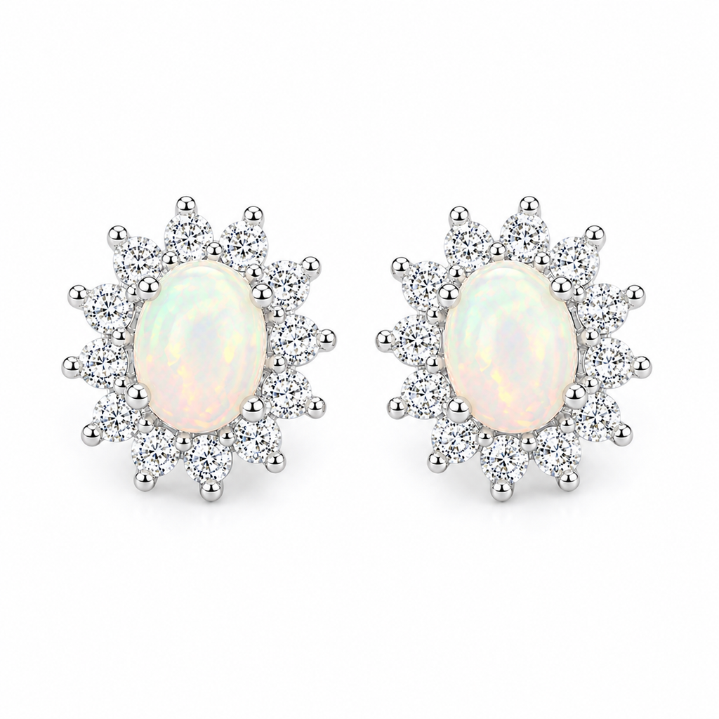 Stud Earrings Opal, Opal Gemstone Silver, Natural Opal Earrings 925 Sterling 4x5