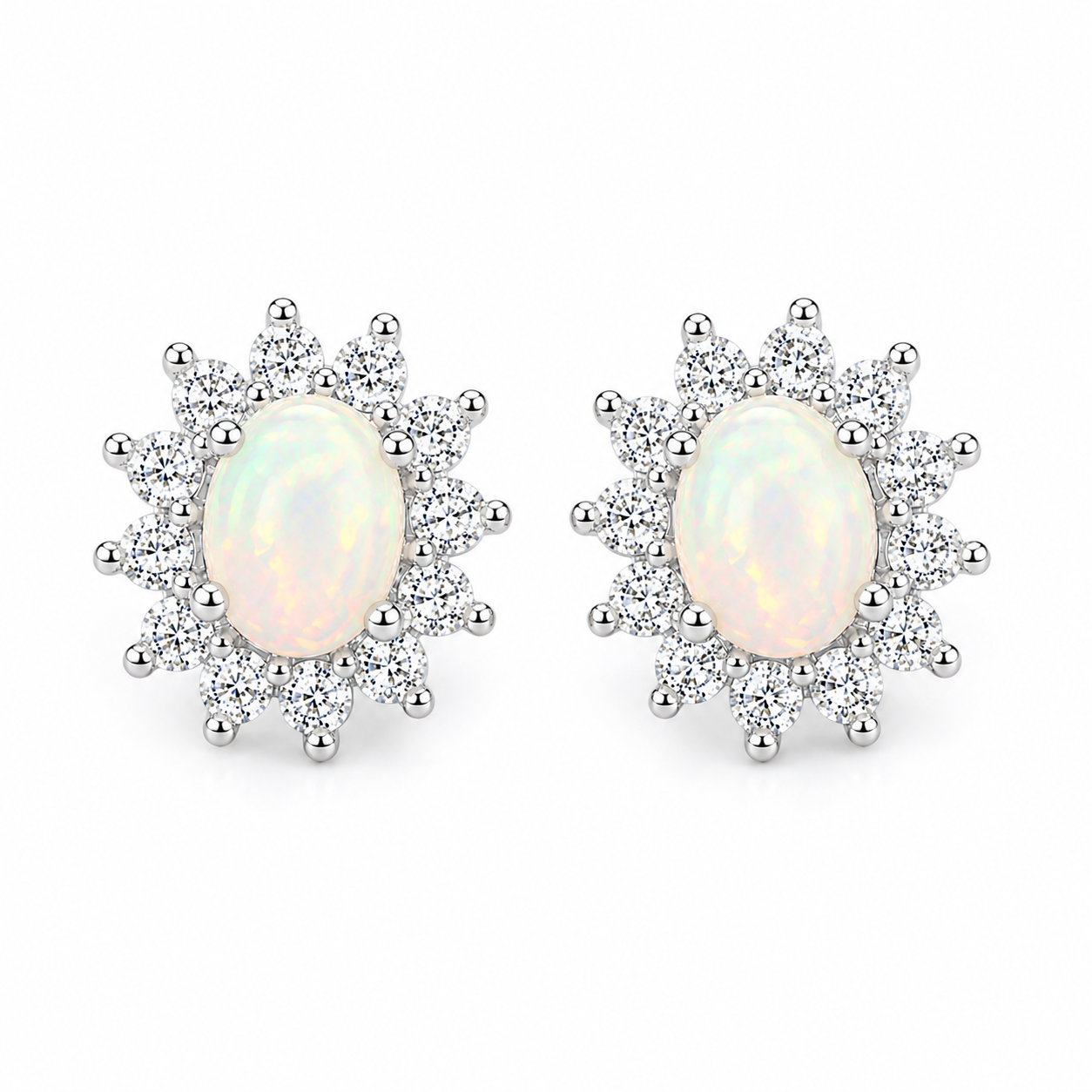 Stud Earrings Opal, Opal Gemstone Silver, Natural Opal Earrings 925 Sterling 4x5
