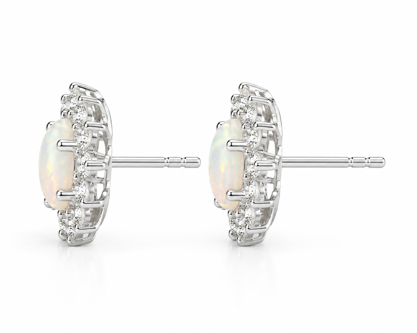 Stud Earrings Opal, Opal Gemstone Silver, Natural Opal Earrings 925 Sterling 4x5