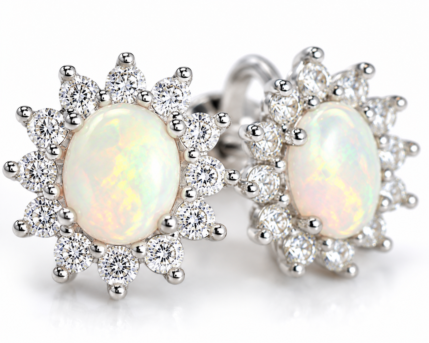 Stud Earrings Opal, Opal Gemstone Silver, Natural Opal Earrings 925 Sterling 4x5