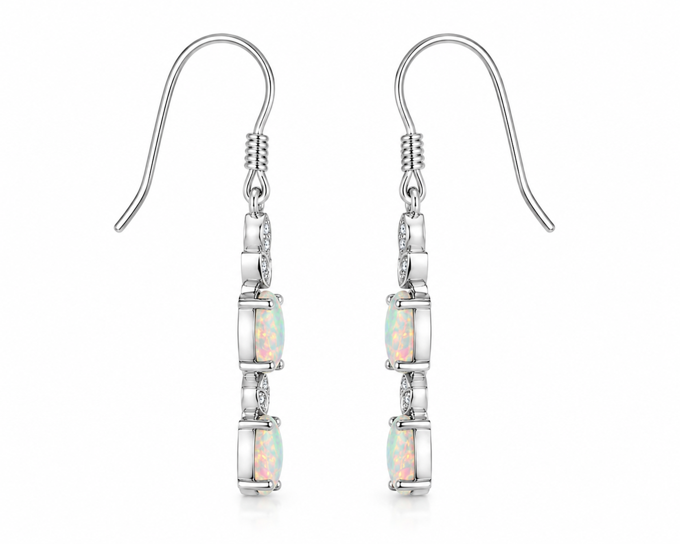 Natural Fire Opal Dangle Earrings, Colorful Fire Opal Earrings 4x6mm Sterling