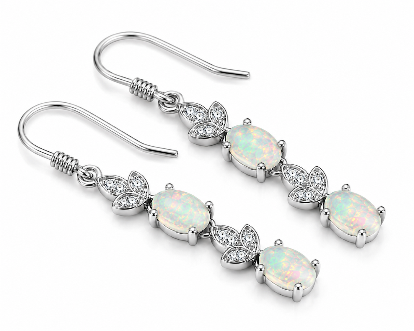Natural Fire Opal Dangle Earrings, Colorful Fire Opal Earrings 4x6mm Sterling