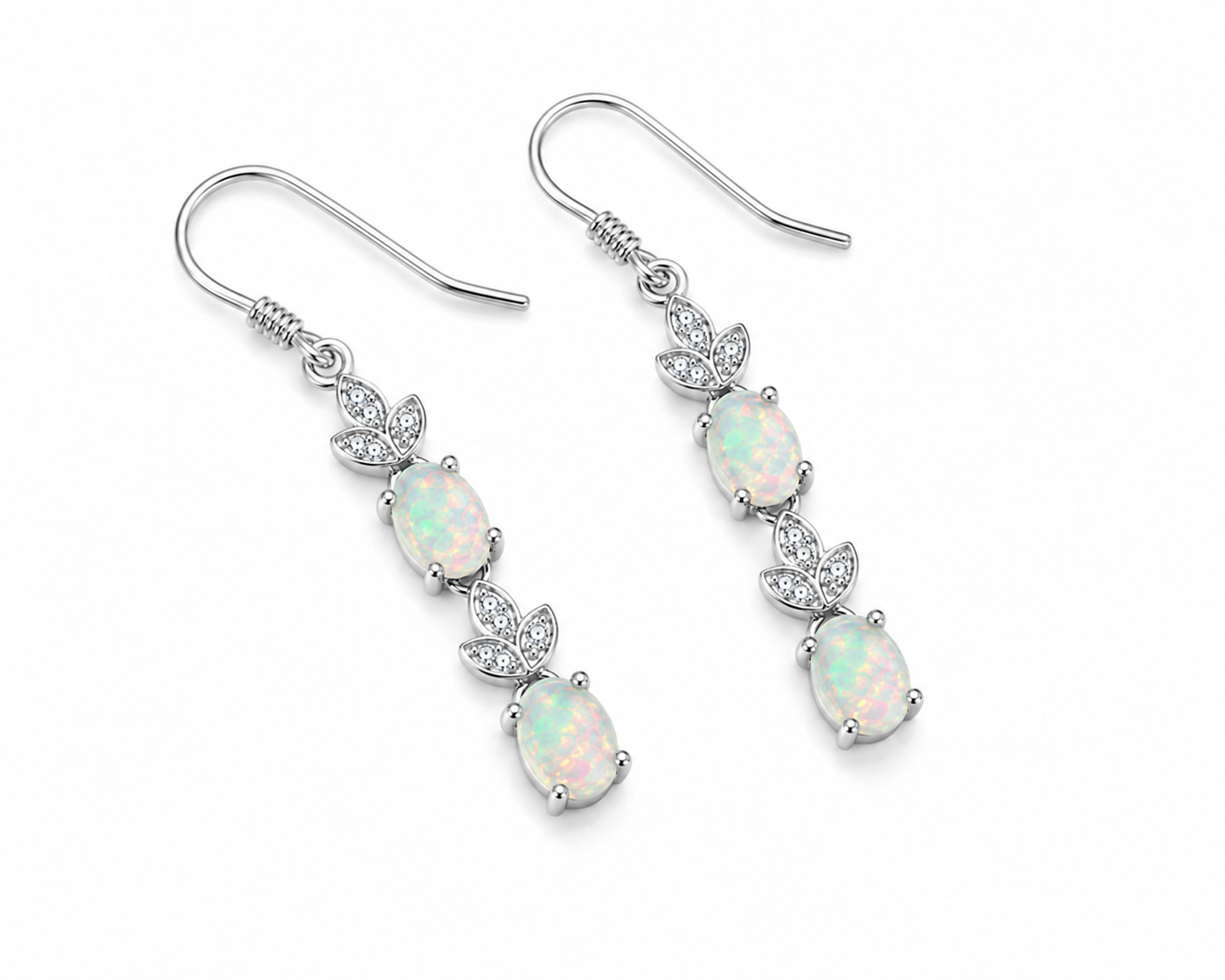 Natural Fire Opal Dangle Earrings, Colorful Fire Opal Earrings 4x6mm Sterling