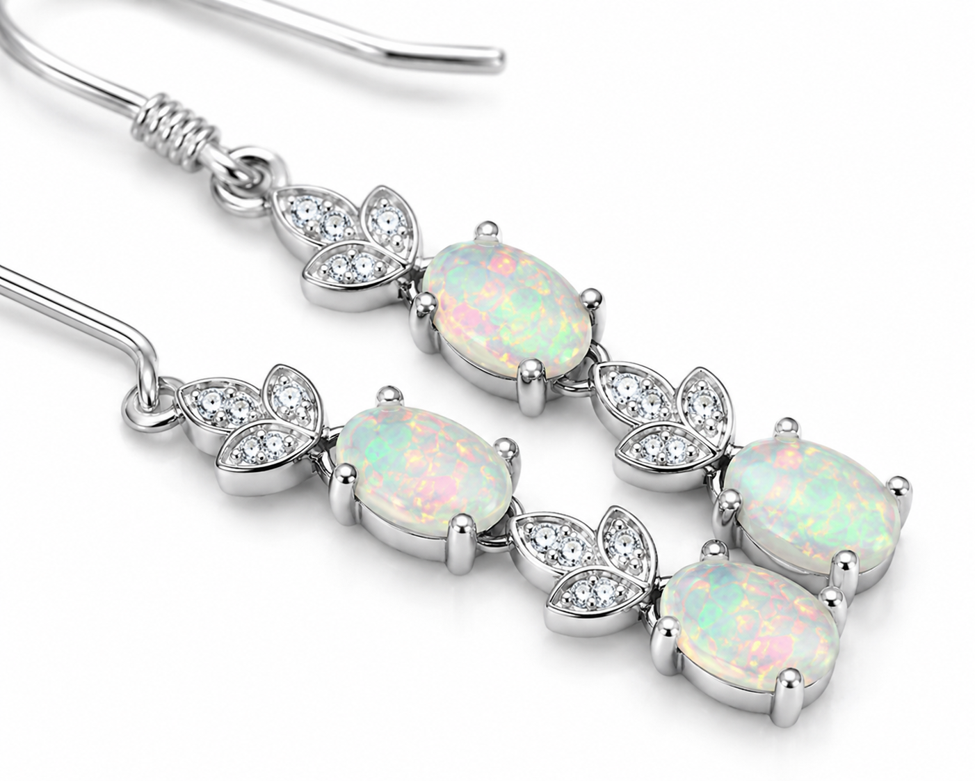 Natural Fire Opal Dangle Earrings, Colorful Fire Opal Earrings 4x6mm Sterling