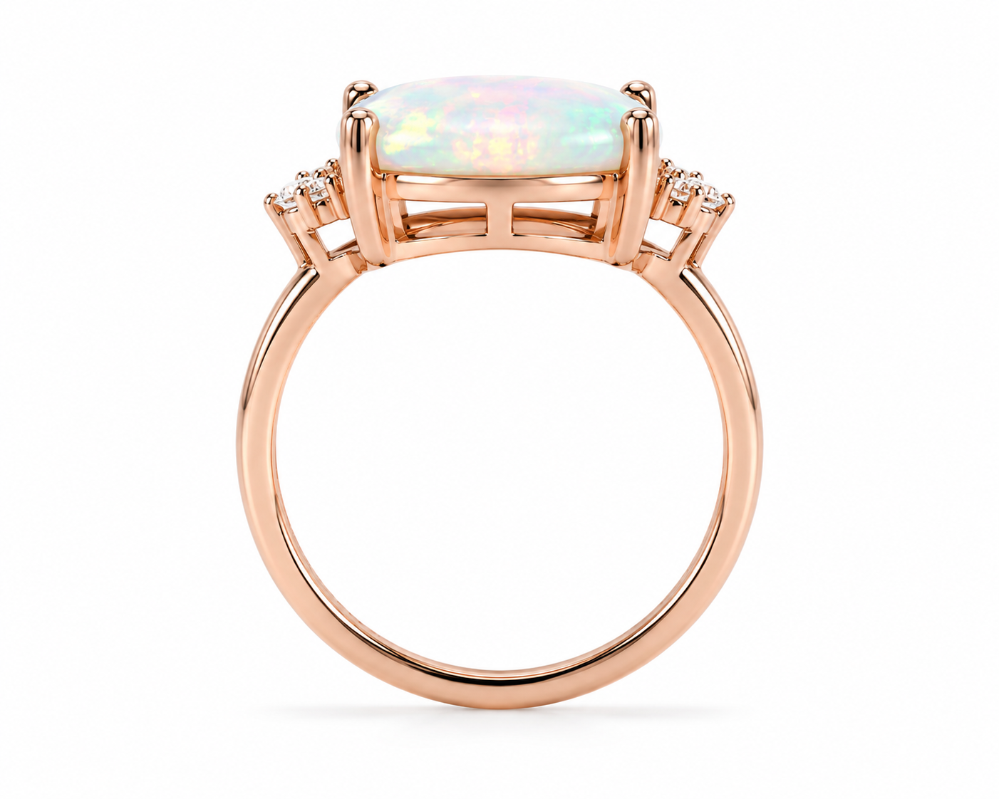 Horizontal White Fire Opal Gemstone Ring 925 Sterling Silver