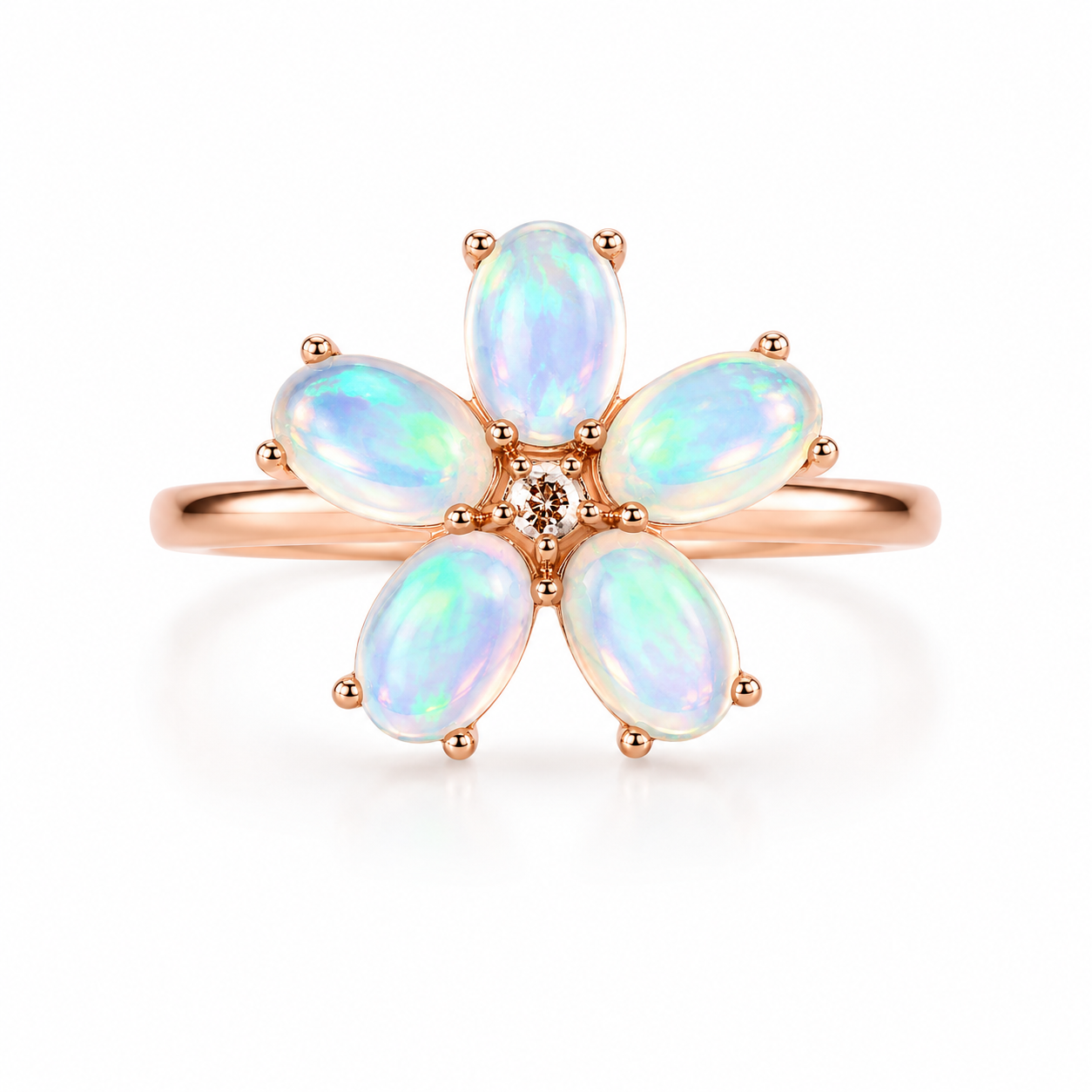 Australian Fire Opal Flower Ring 4x6mm 925 Sterling Silver