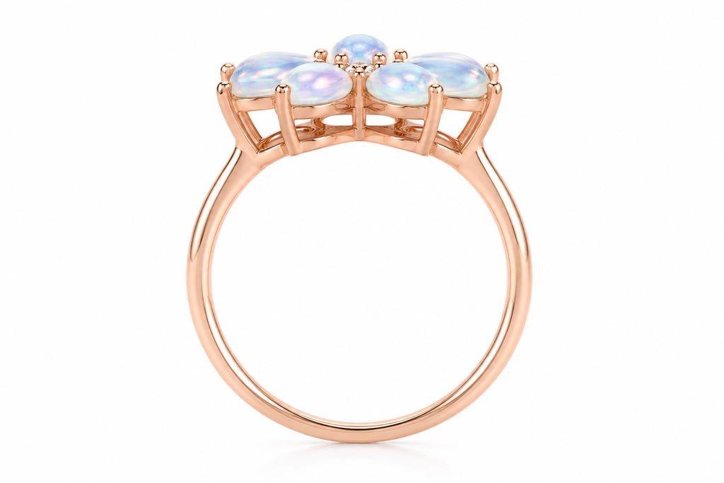 Australian Fire Opal Flower Ring 4x6mm 925 Sterling Silver