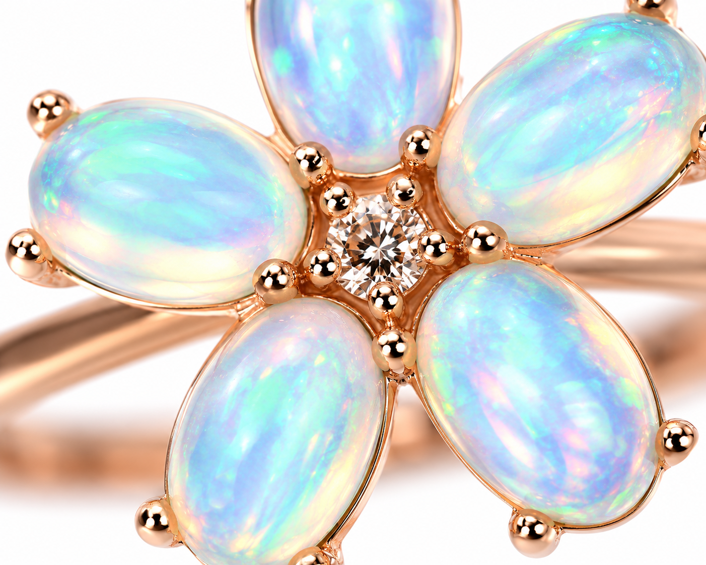 Australian Fire Opal Flower Ring 4x6mm 925 Sterling Silver