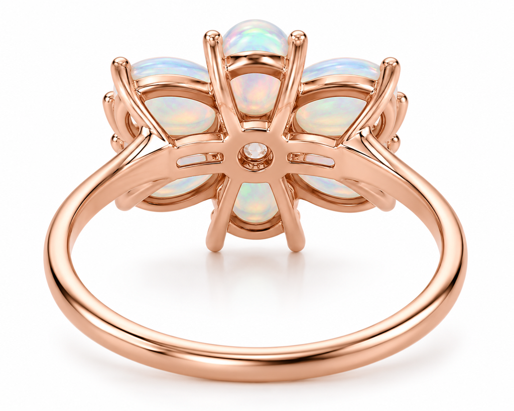 Australian Fire Opal Flower Ring 4x6mm 925 Sterling Silver