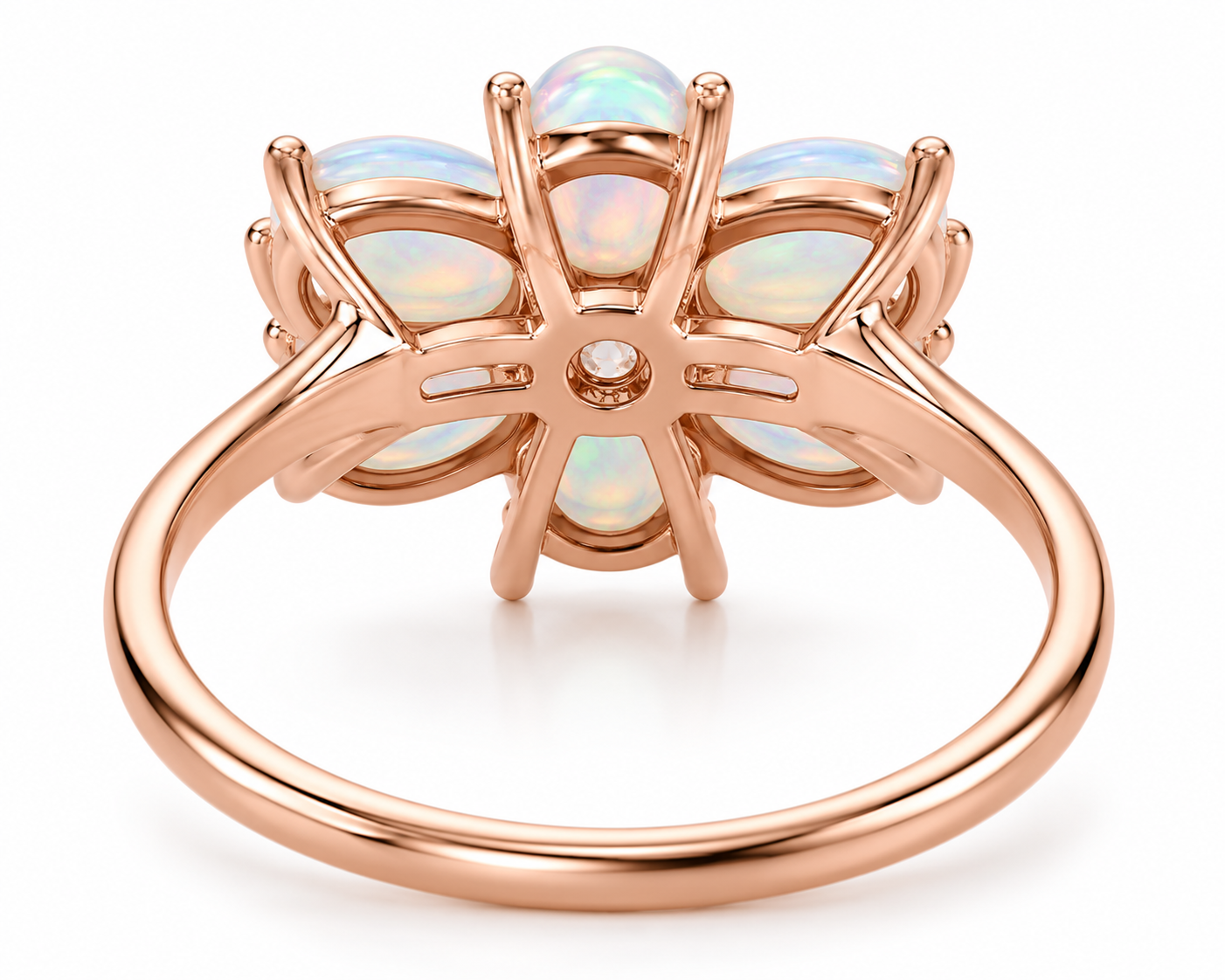 Australian Fire Opal Flower Ring 4x6mm 925 Sterling Silver